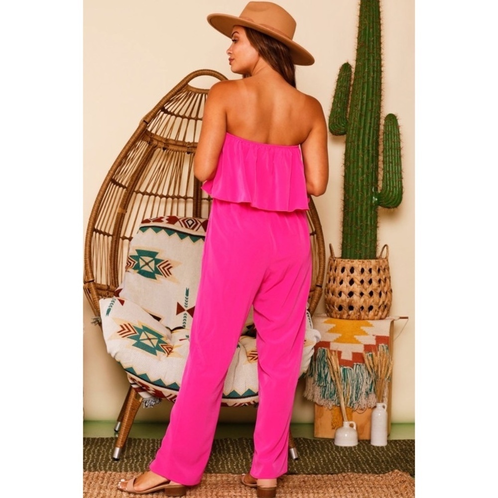 Fantastic Fawn Hot Pink Strapless Wide Leg Jumpsuit - Picture 7 of 10